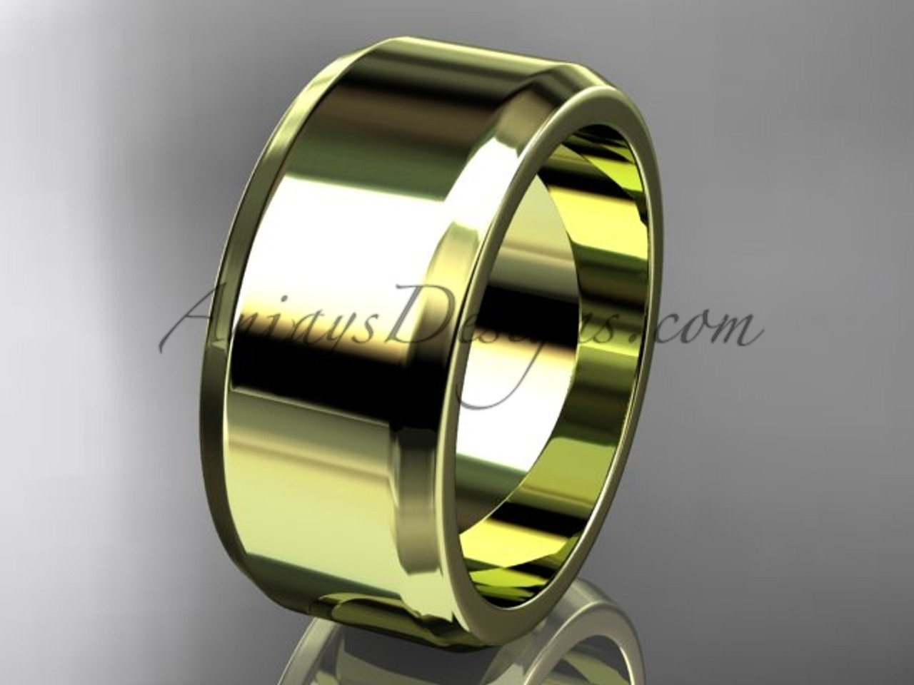 Yellow Gold Tungsten Ring - 8MM Green Jade Joa Wood Inlay - Unique Men